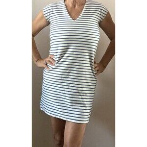 J.Crew XXS Blue White Breton Stripe Shift Dress Coastal Nautical Preppy